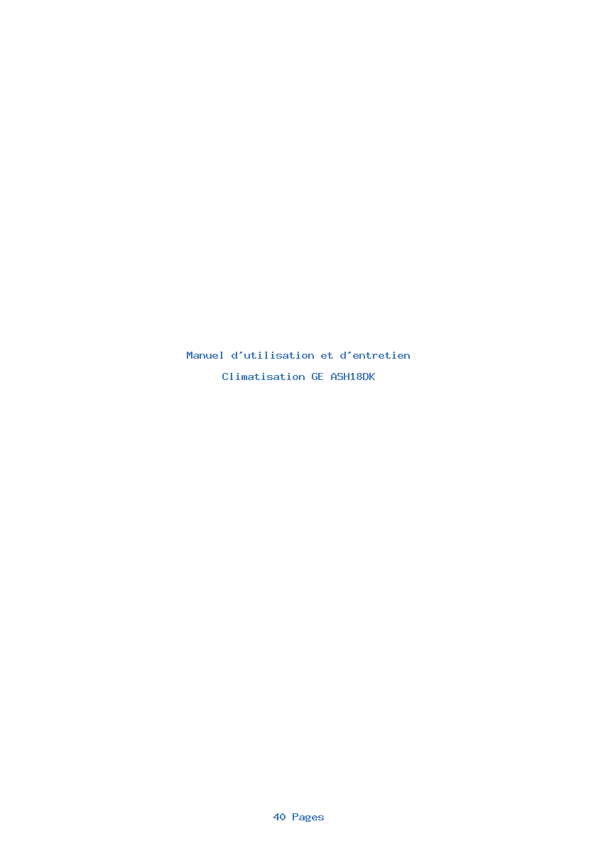 Page 1 de la notice Manuel d'utilisation et d'entretien GE ASH18DK