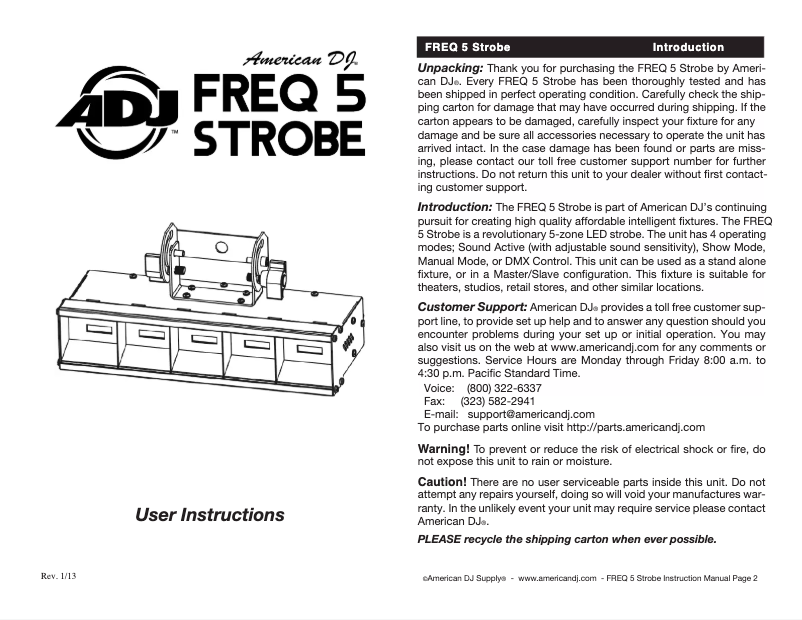 Page 1 de la notice Manuel utilisateur American DJ Freq 5