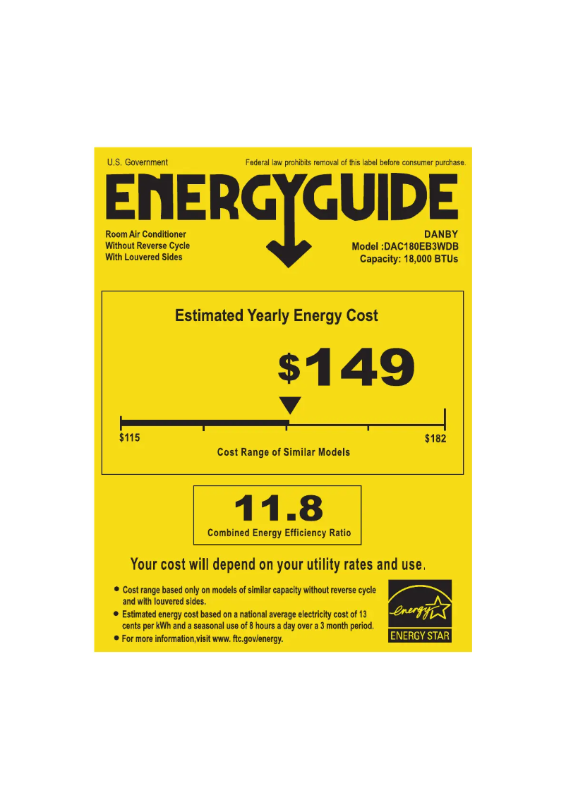 Page 1 de la notice Label énergétique Danby DAC180EB3WDB