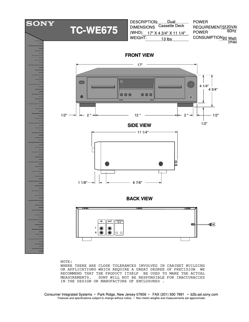 Page 1 de la notice Guide d'installation Sony TC-WE675