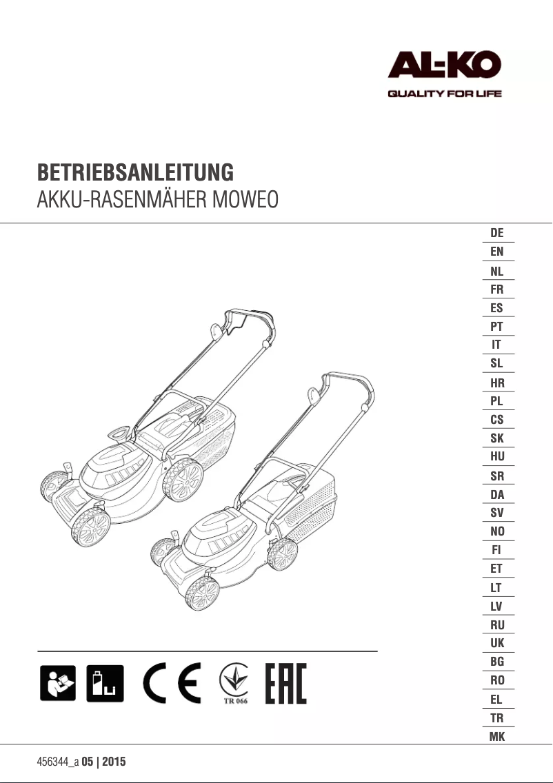 Page 1 de la notice Manuel utilisateur AL-KO Moweo 42.5 Li
