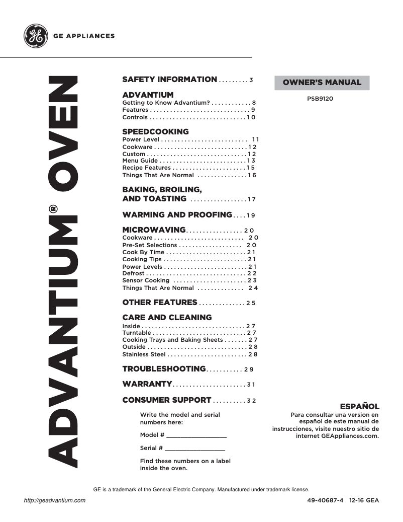 Página 1 del manual Manual de instrucciones GE PSB9120EFES