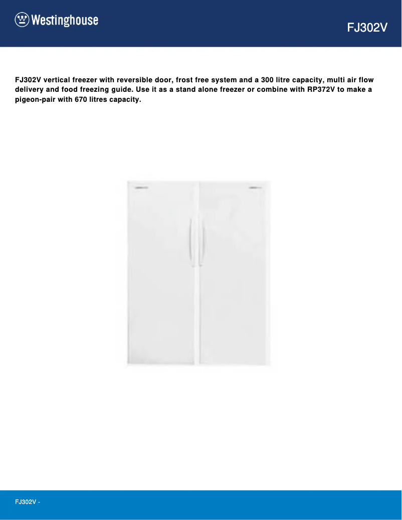 Page 1 de la notice Fiche technique Westinghouse FJ302V
