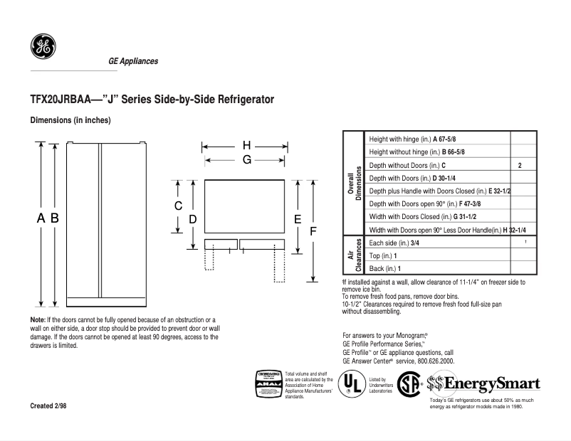 Page n°1 - Fiche technique GE TFX20JRBAA