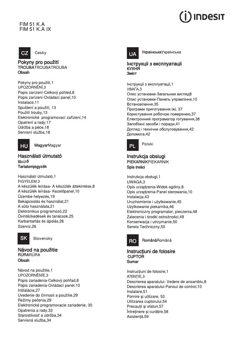 Página 1 del manual Manual de usuario Indesit FIM 51 K.A (WH) (EE)