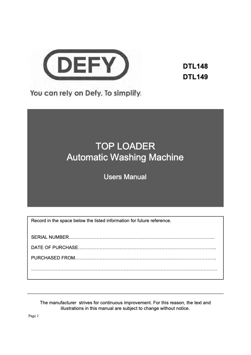 Page 1 de la notice Manuel utilisateur Defy DTL 148