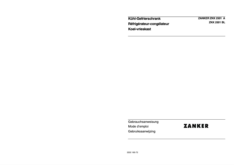 Page 1 de la notice Manuel utilisateur Zanker ZKK 2501A