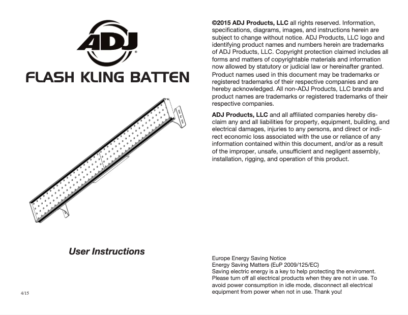 Page 1 de la notice Manuel utilisateur Adj Flash Kling Batten