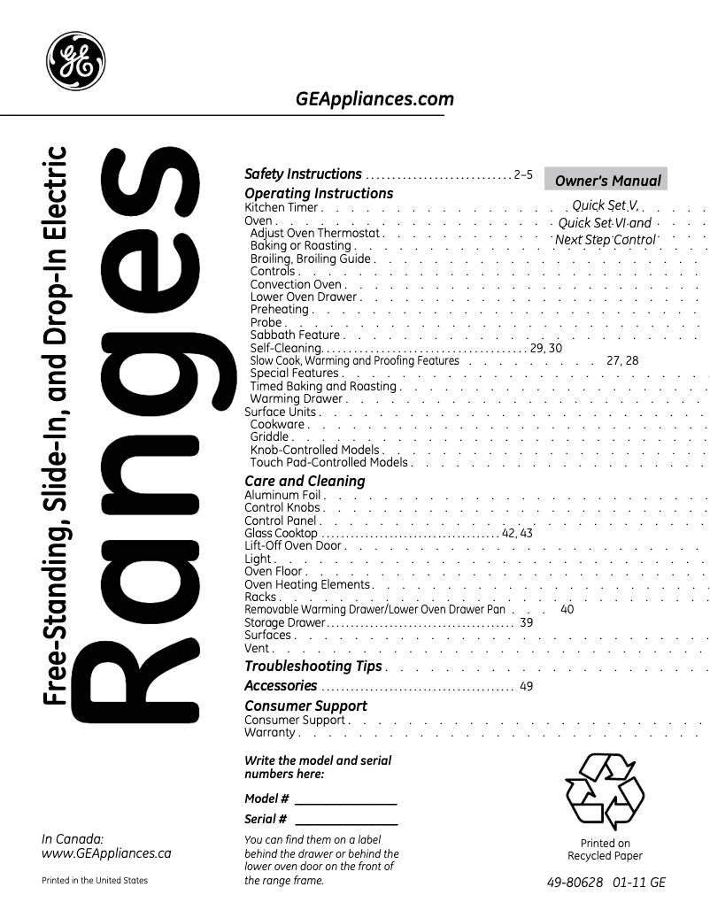 Página 1 del manual Manual de uso y mantenimiento GE JB870SRSS