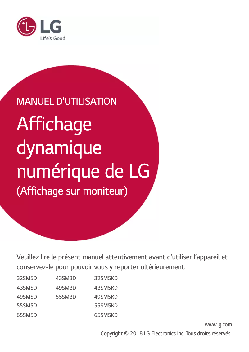Page 1 de la notice Manuel utilisateur LG 43SM5D