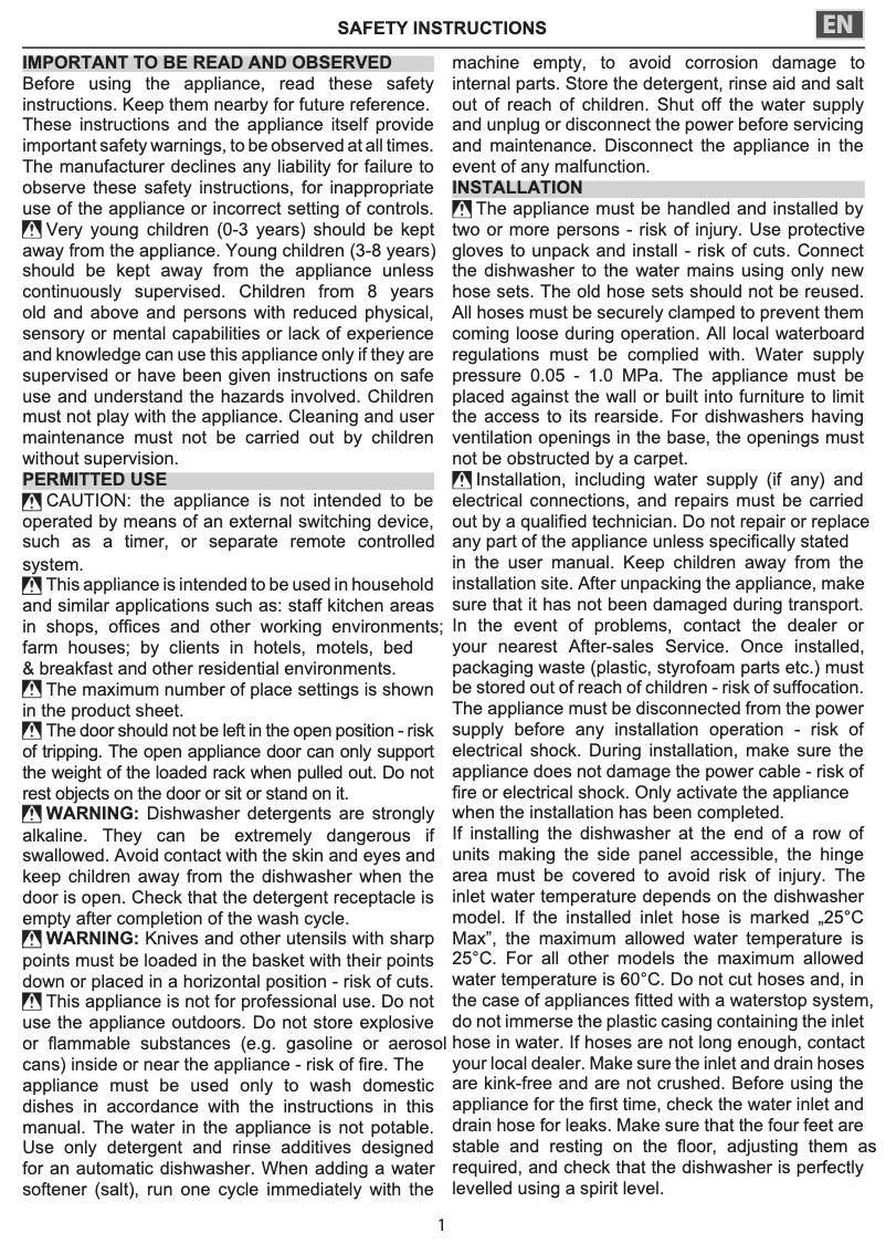 Page 1 de la notice Instructions de sécurité Whirlpool WFC 3C26 P X