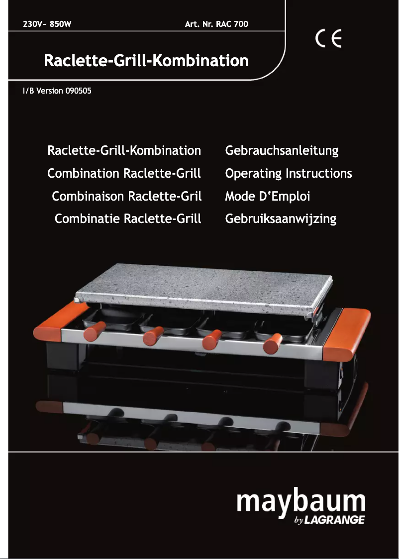 Page 1 de la notice Manuel utilisateur Maybaum Combination Raclette-Grill RAC 700