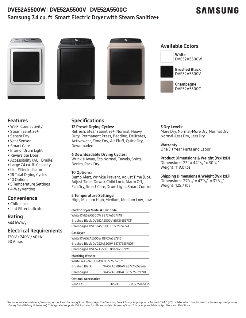 Página 1 del manual Ficha técnica Samsung DVE52A5500C