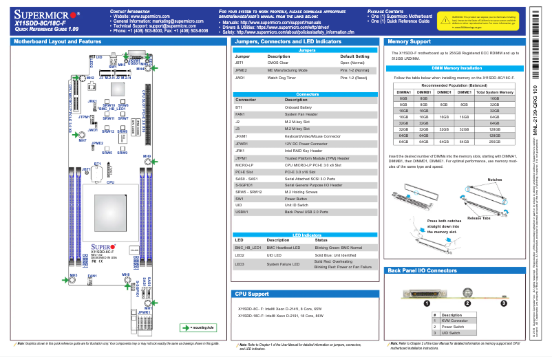 Page 1 de la notice Guide de démarrage rapide Supermicro X11SDD-18C-F
