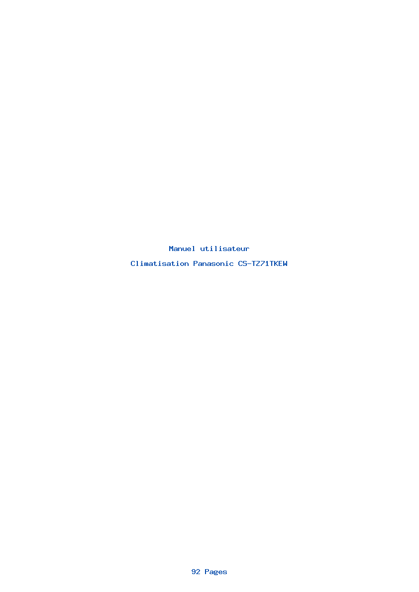 Page 1 de la notice Manuel utilisateur Panasonic CS-TZ71TKEW