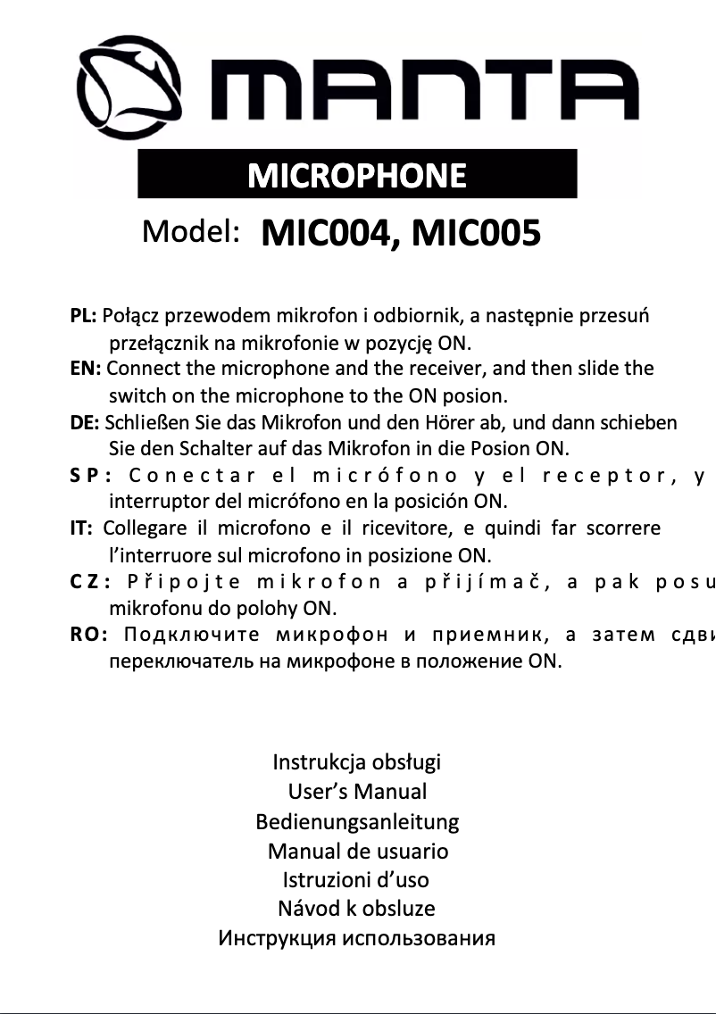 Page 1 de la notice Manuel utilisateur Manta MIC005