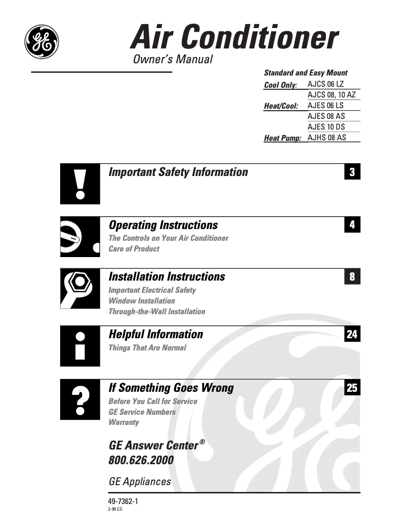 Página 1 del manual Manual de uso y mantenimiento GE AJES06LS