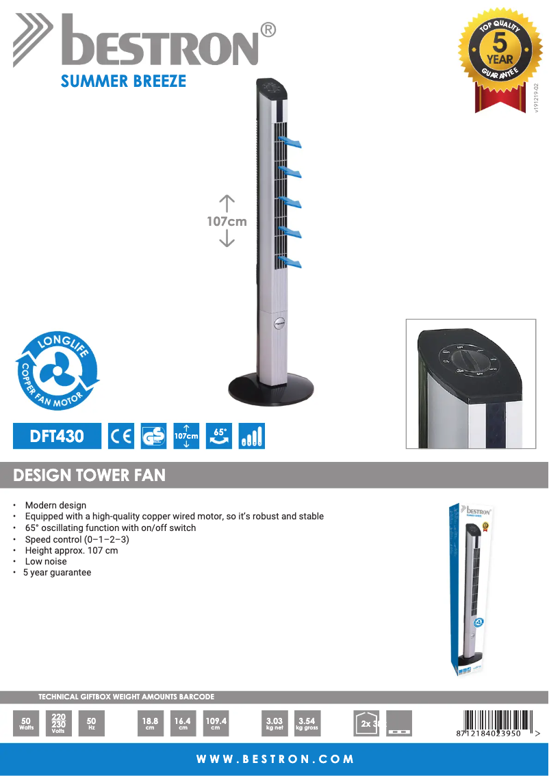 Page 1 de la notice Fiche technique Bestron DFT430