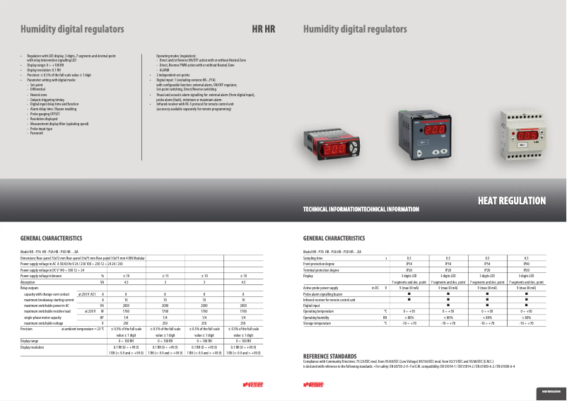 Page 1 de la notice Fiche technique Vemer HR-1P7A