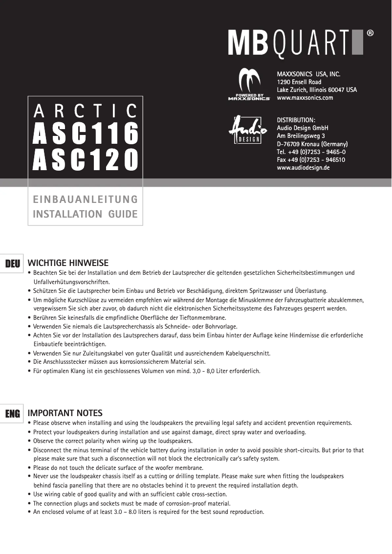 Page 1 de la notice Manuel utilisateur MB Quart ASC116