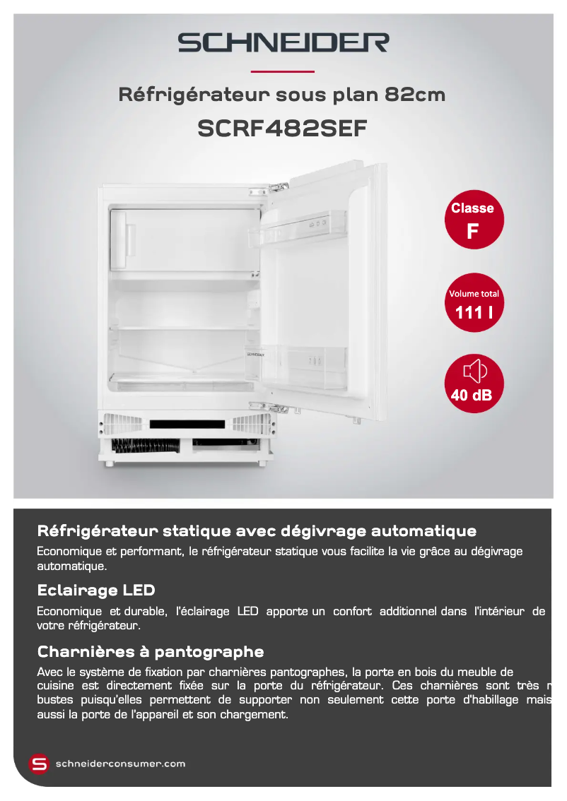 Página 1 del manual Ficha técnica Schneider SCRF482SEF