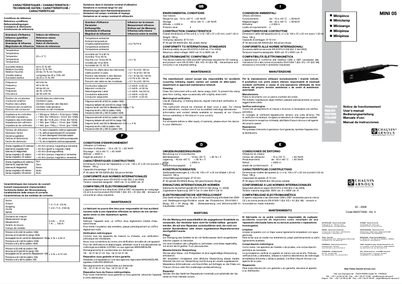 Page 1 of the manual User Manual Chauvin Arnoux Mini 05