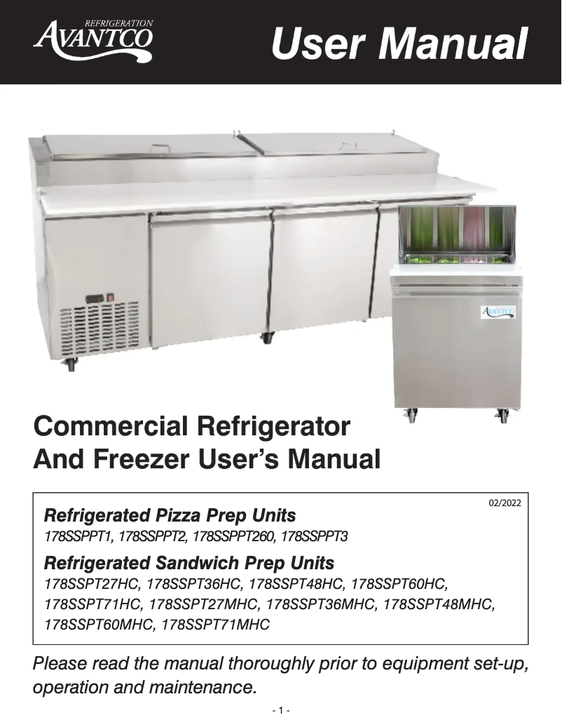 Page 1 de la notice Manuel utilisateur Avantco SS-PT-27M-HC
