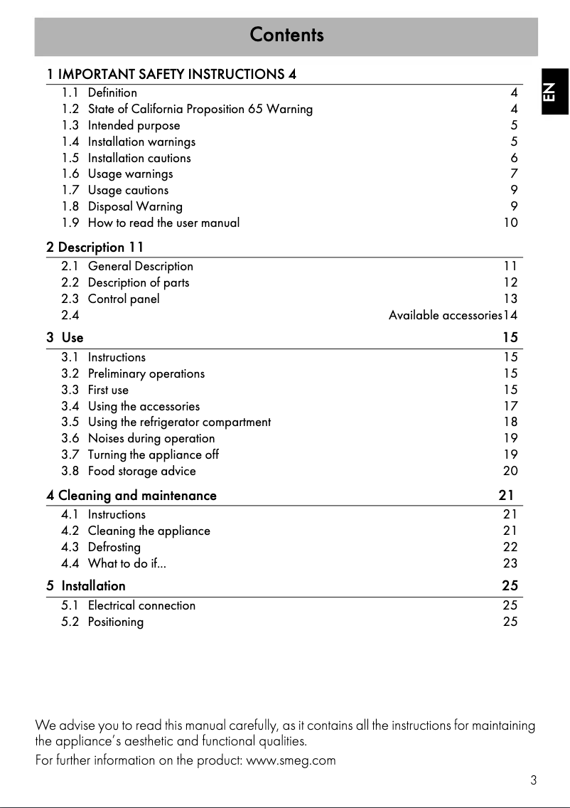 Page 1 de la notice Manuel utilisateur Smeg FAB10URPB3