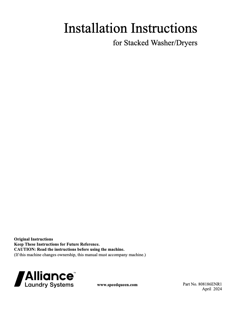 Página 1 del manual Guía de instalación Speed Queen SF7007BG