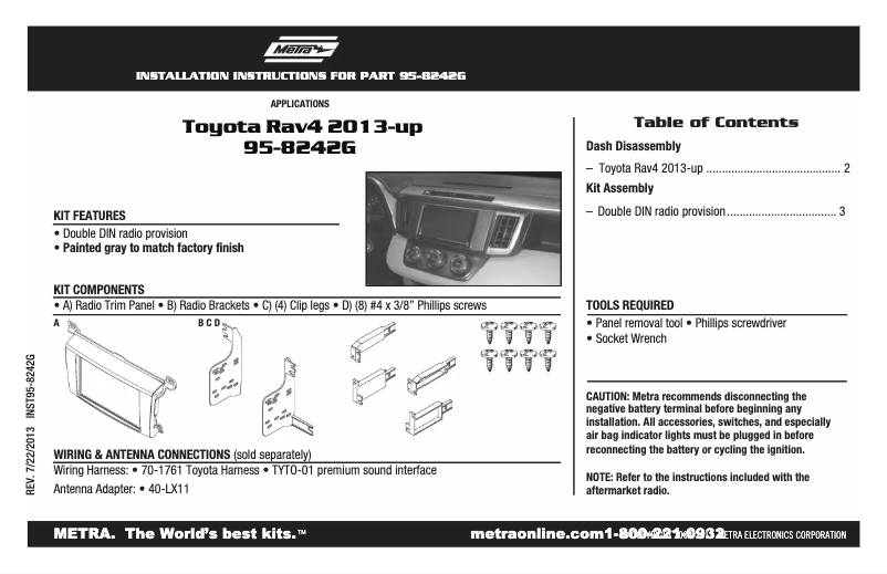 Page 1 of the manual Installation Guide Metra 95-8242G
