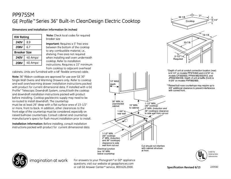 Página 1 del manual Ficha técnica GE Profile PP975SMSS