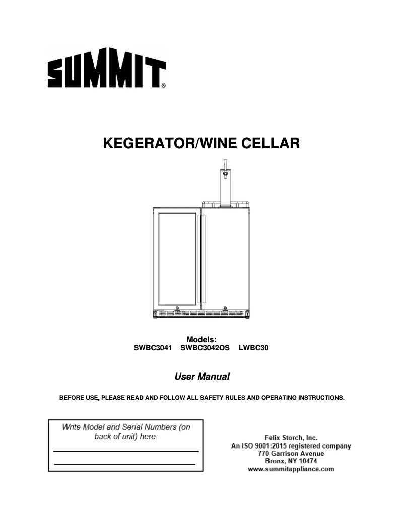 Page 1 de la notice Manuel utilisateur Summit SWBC3041