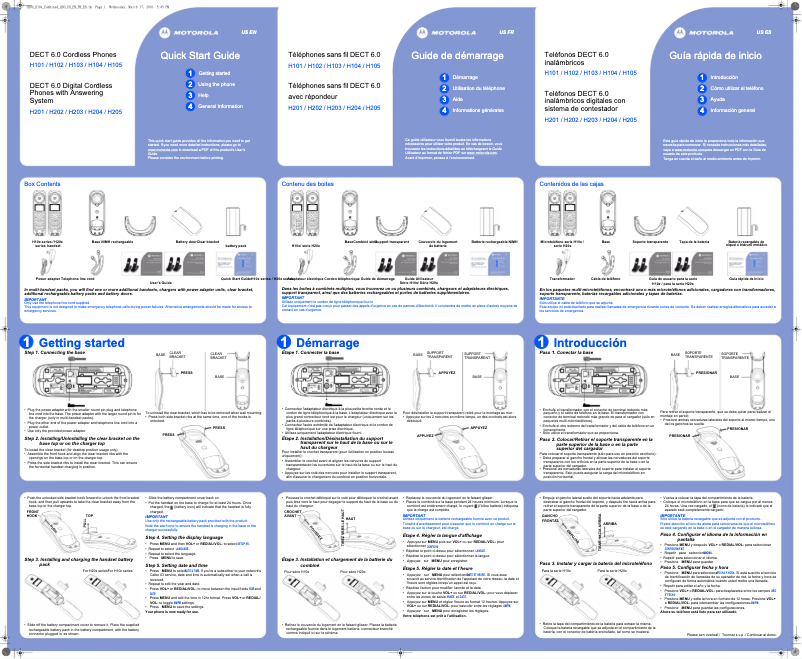 Page 1 de la notice Manuel utilisateur Motorola H203