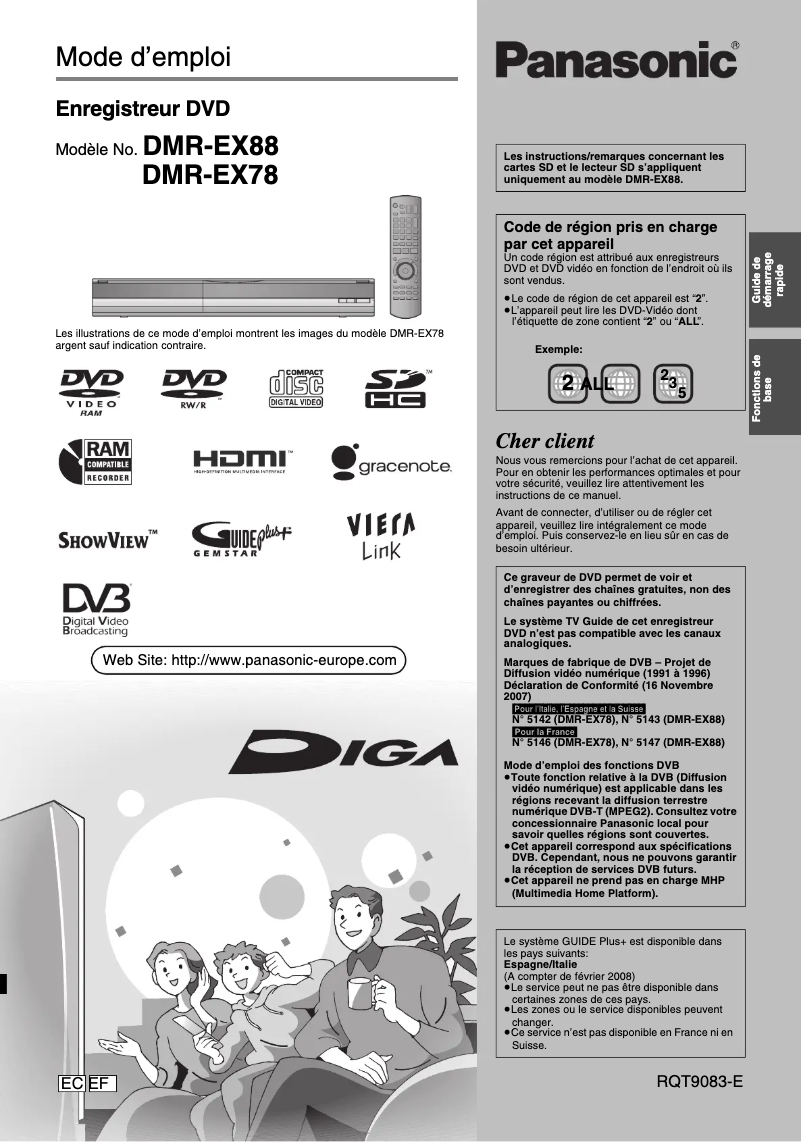 Page 1 de la notice Manuel utilisateur Panasonic DMR-EX88