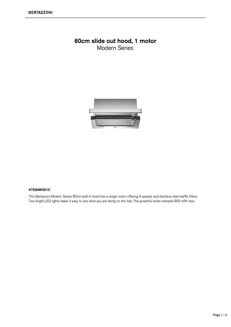 Page 1 de la notice Fiche technique Bertazzoni KTE60MOD1C