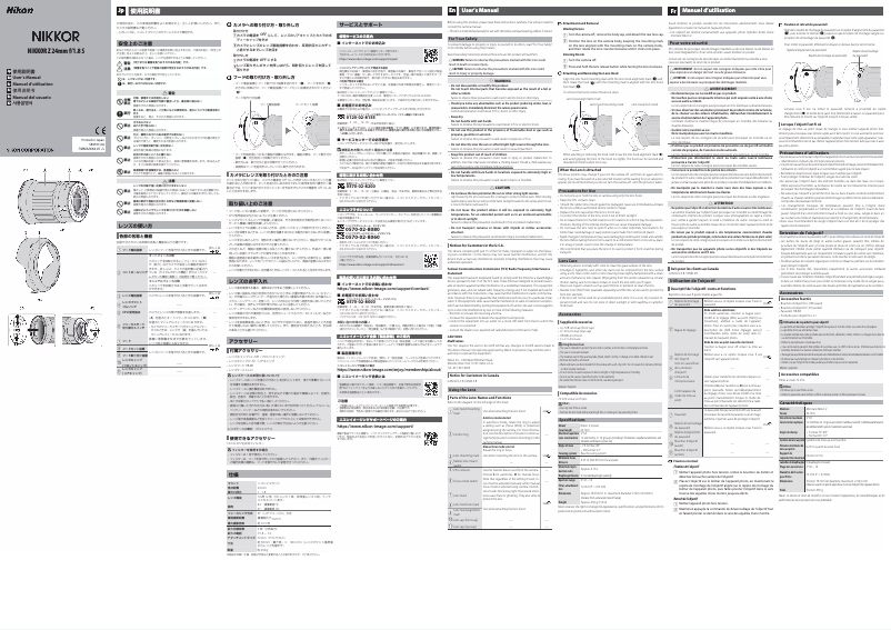 Page 1 de la notice Manuel utilisateur Nikon Nikkor Z 24mm f/1.8 S