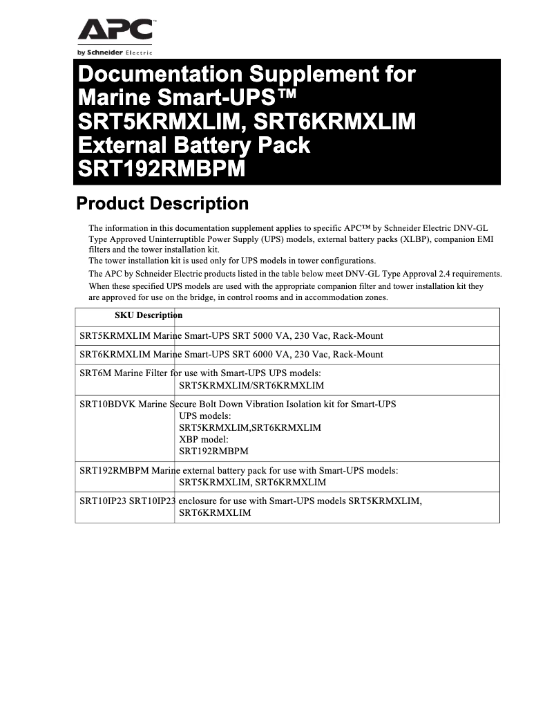 Page 1 de la notice Manuel utilisateur APC Marine SRT192RMBPM