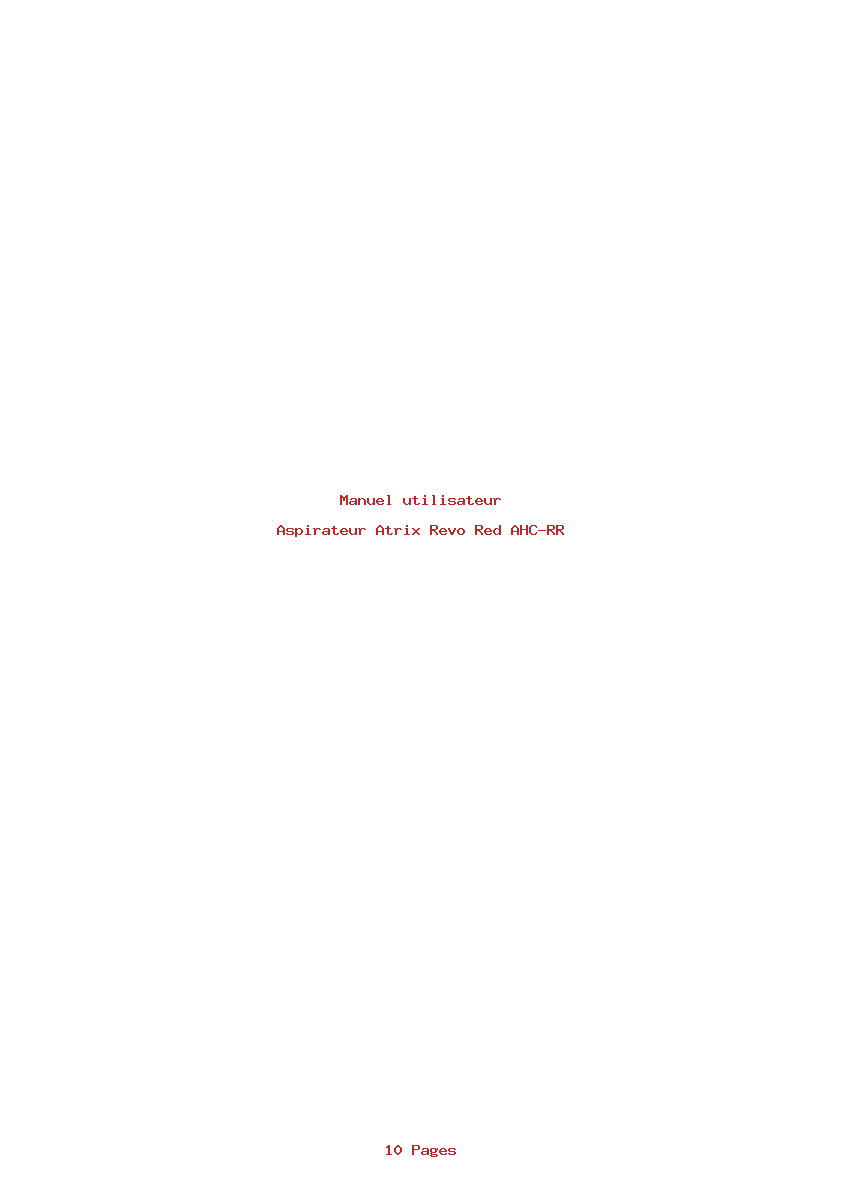Page 1 de la notice Manuel utilisateur Atrix Revo Red AHC-RR