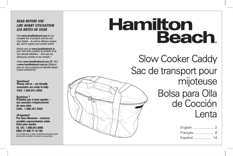 Page 1 de la notice Manuel utilisateur Hamilton Beach Crock Caddy 33002