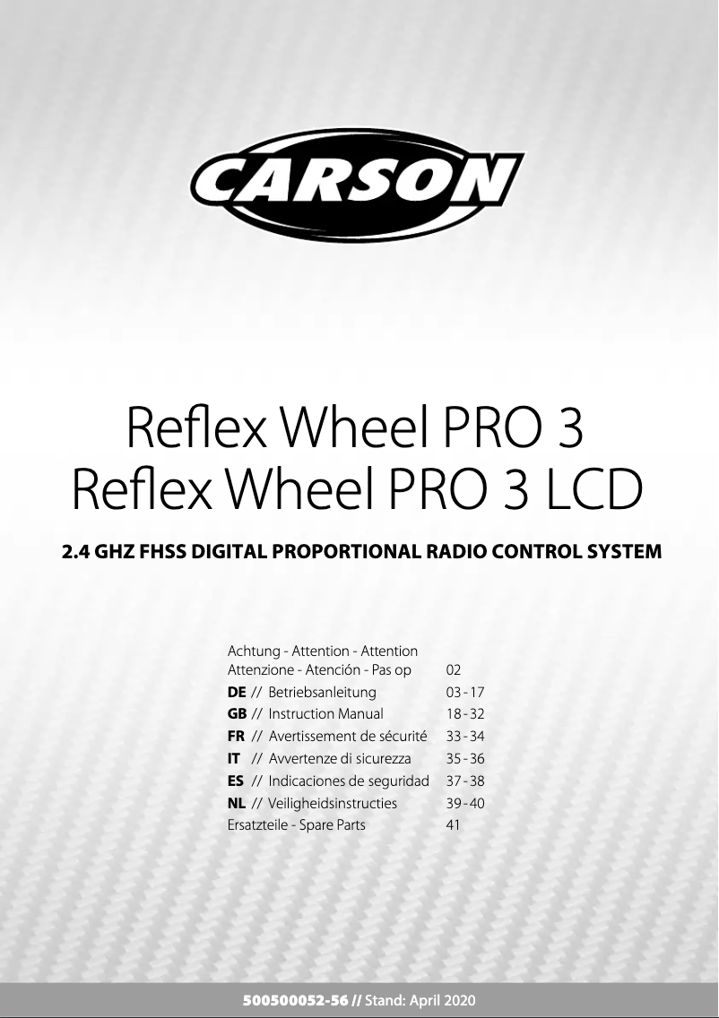 Page 1 de la notice Manuel utilisateur Carson Reflex Wheel PRO 3