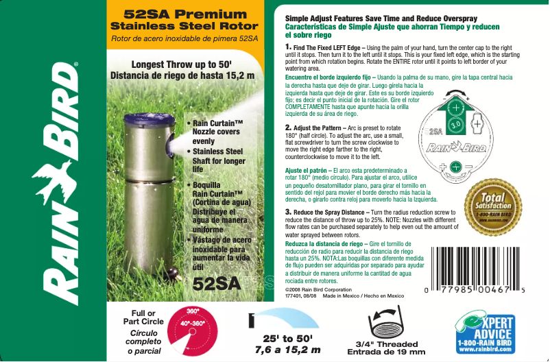 Page 1 de la notice Manuel utilisateur Rain Bird 52SA Premium