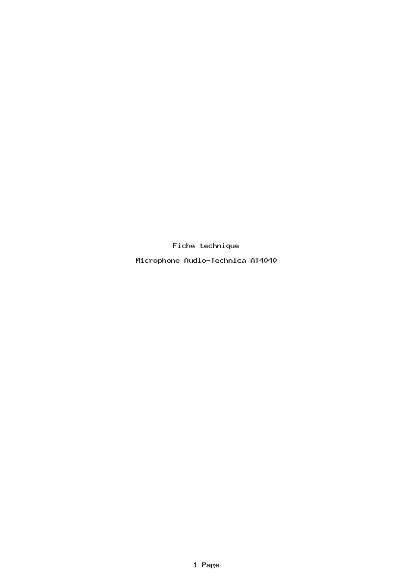 Page 1 de la notice Fiche technique Audio-Technica AT4040