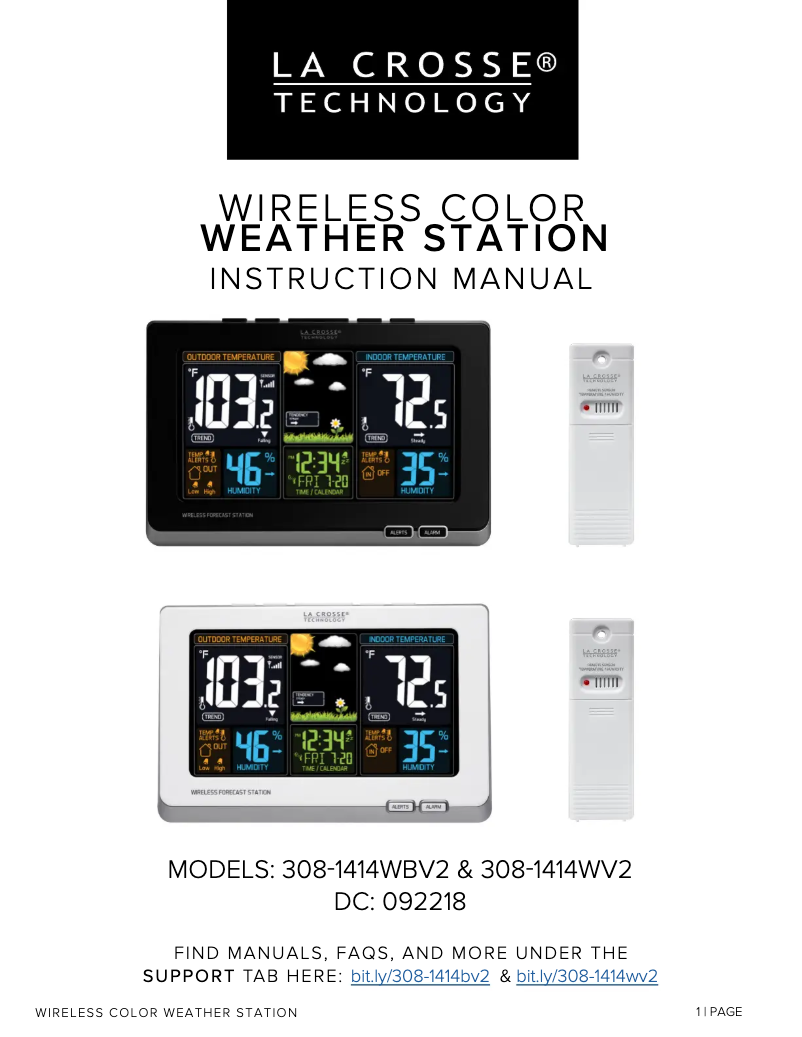 Page 1 de la notice Manuel utilisateur La Crosse Technology 308-1414WV2