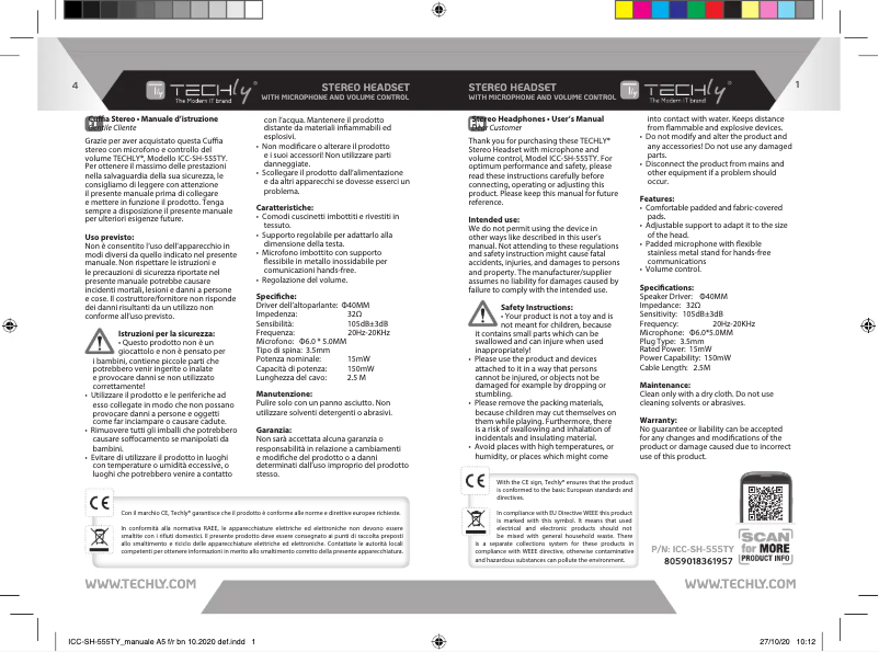 Page 1 de la notice Manuel utilisateur Techly ICC-SH-555TY