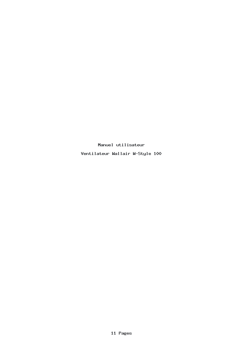 Page 1 de la notice Manuel utilisateur Wallair W-Style 100