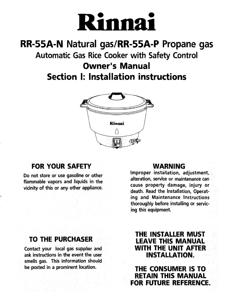 Page 1 of the manual User Manual Rinnai RR-55A-P
