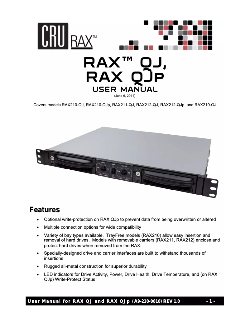 Page 1 de la notice Manuel utilisateur Wiebetech RAX210-QJ