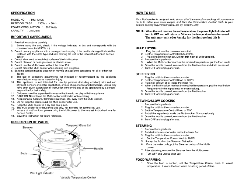 Page 1 de la notice Manuel utilisateur Imarflex IMC-4000S