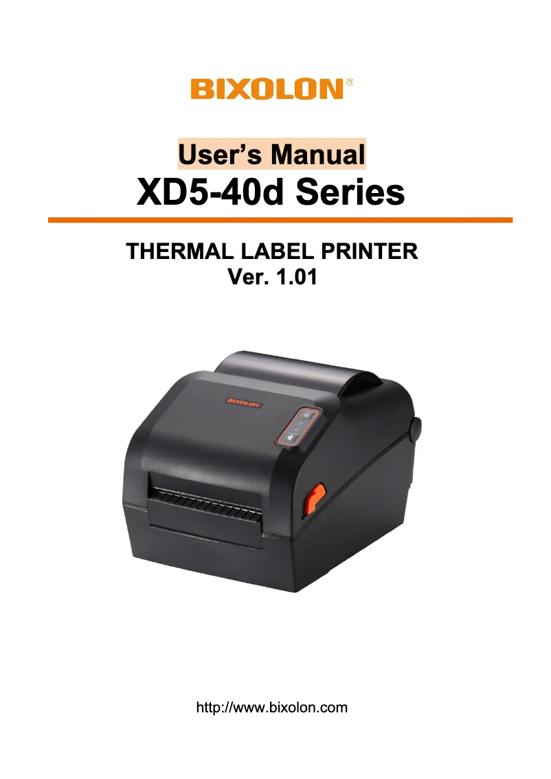 Page 1 of the manual User Manual Bixolon XD5-40DK