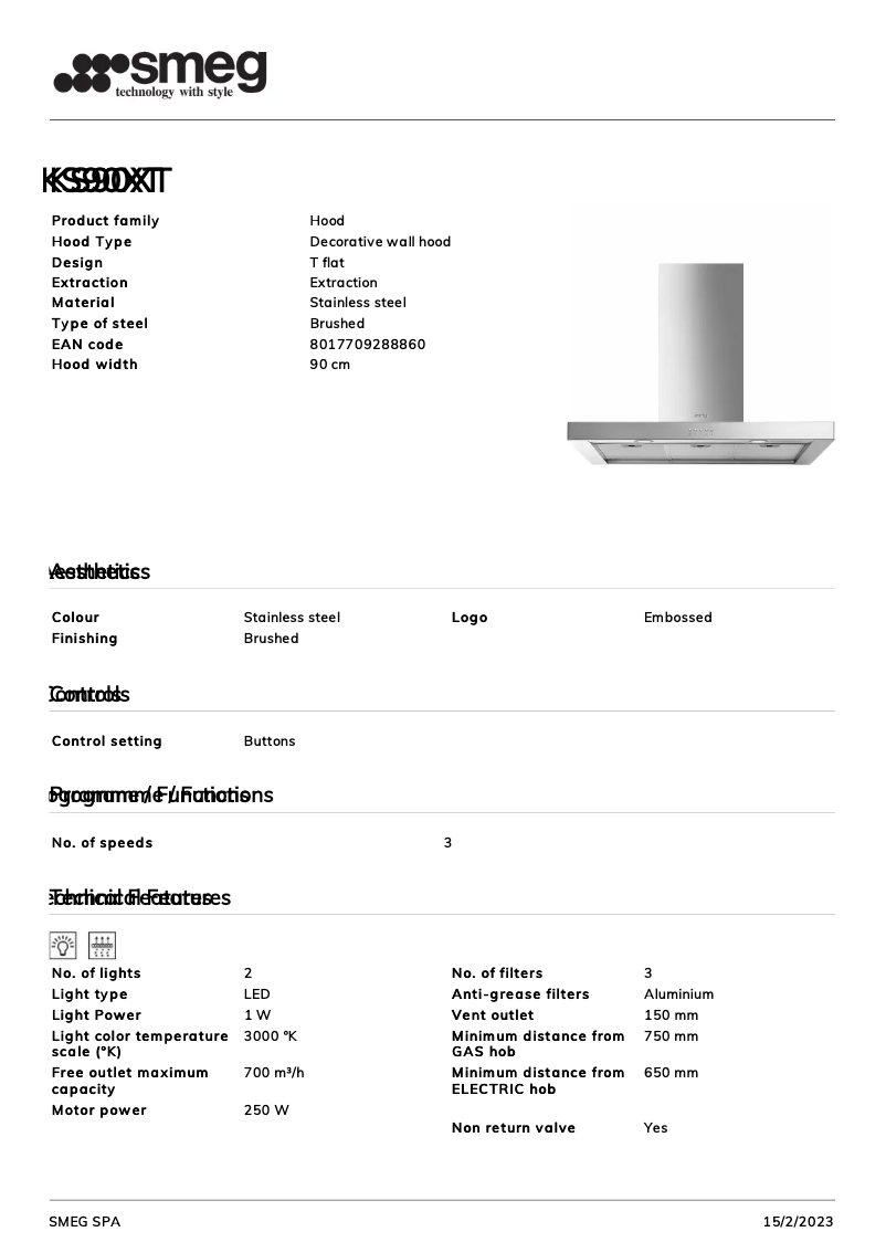 Page 1 de la notice Brochure Smeg KS90XT